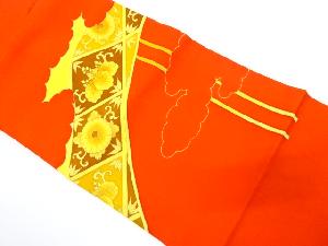 塩瀬　逆雲取りに菊・桐唐草模様　刺繍　名古屋帯